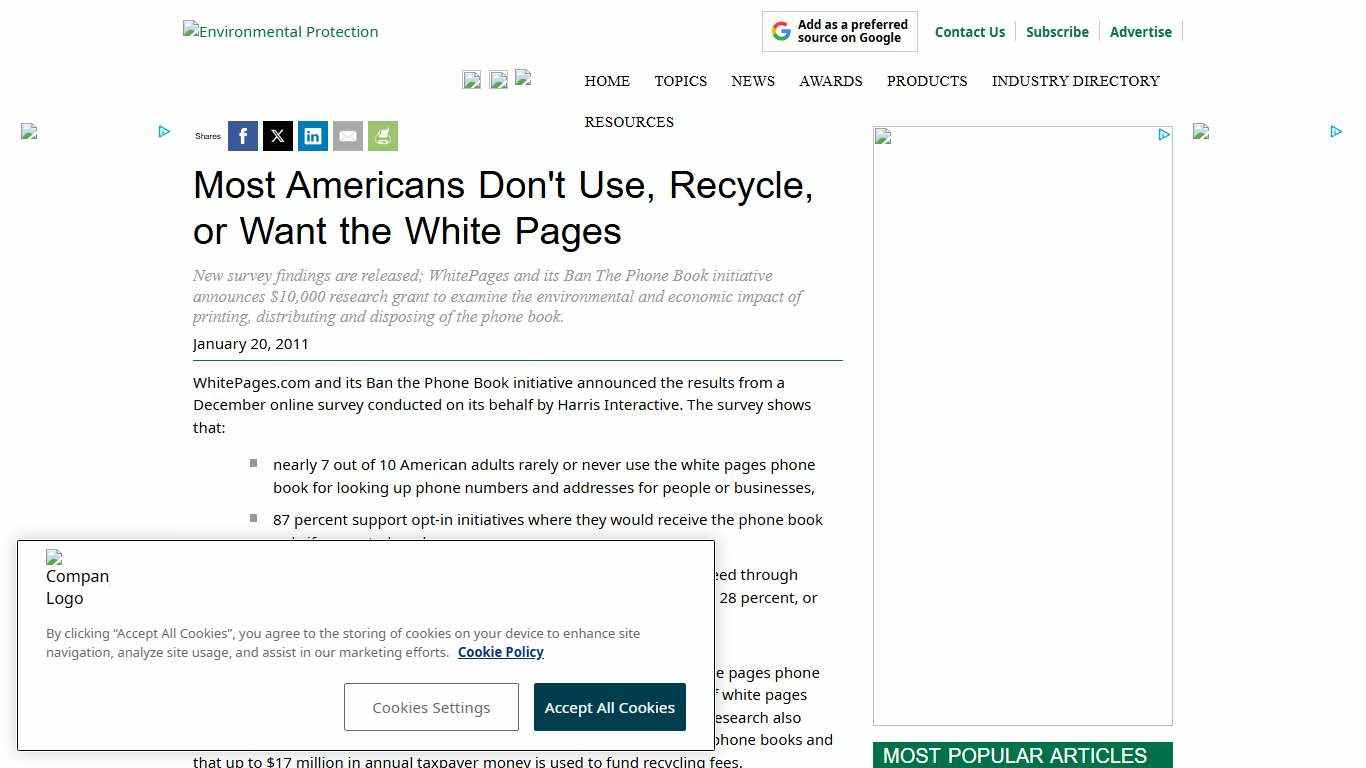 Most Americans Don't Use, Recycle, or Want the White Pages -- Environmental Protection
